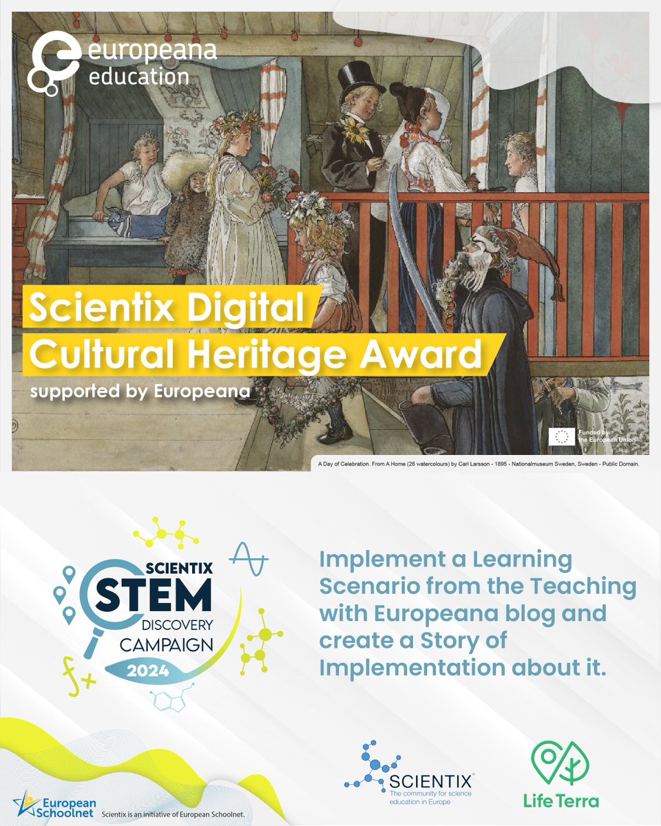 The #Scientix Digital Cultural Heritage Award celebrates teachers using Learning Scenarios from @Europeanaeu Blog🤩 📝Write a SOI, tell us which LS used, classroom experience & learning impact 📌PIN IT on #SDC24Map for a chance to win!🏆 @LifeTerraEurope👉bit.ly/sdc24-awards