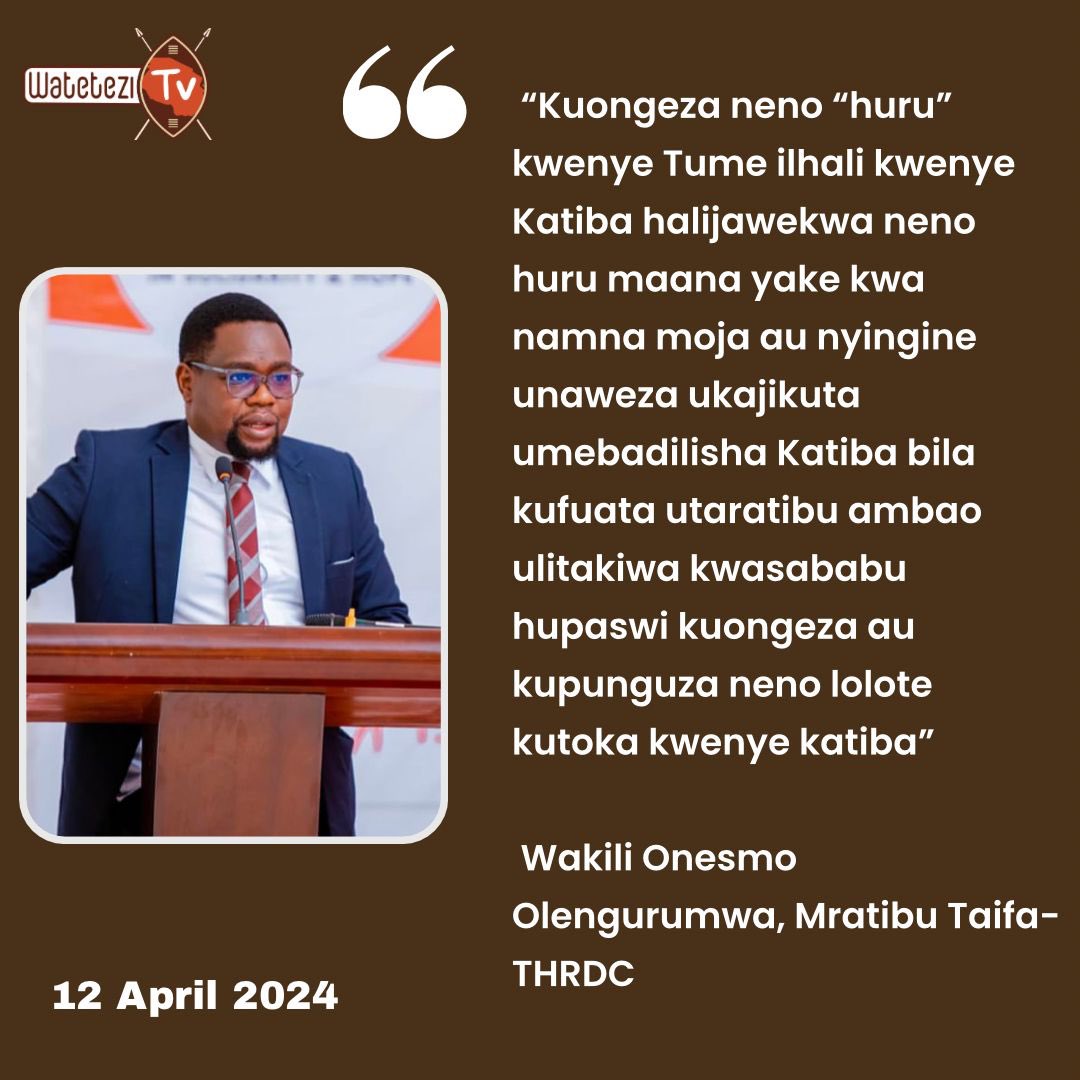 2)… Nukuu za Wakili @OlengurumwaO , Mratibu Taifa wa Mtandao wa Watetezi wa Haki za Binadamu Tanzania (THRDC) kuhusiana na Tume ya Taifa ya Uchaguzi kubadilishwa jina na kuitwa “Tume Huru ya Taifa ya Uchaguzi”