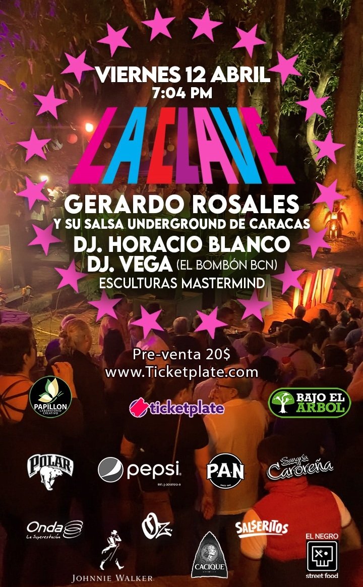 #AcáCaracas Es viernes #12Abr y la gente rumbera de @BajoElArbolCCS lo sabe y prende el fiestón esta noche desde las 7:04 pm 🎉 8va edición de 'La Clave'💃 Gerardo Rosales y su Salsa Underground de Caracas + Dj's Set: Horacio Blanco & DJ Vega. Entradas: ticketplate.com