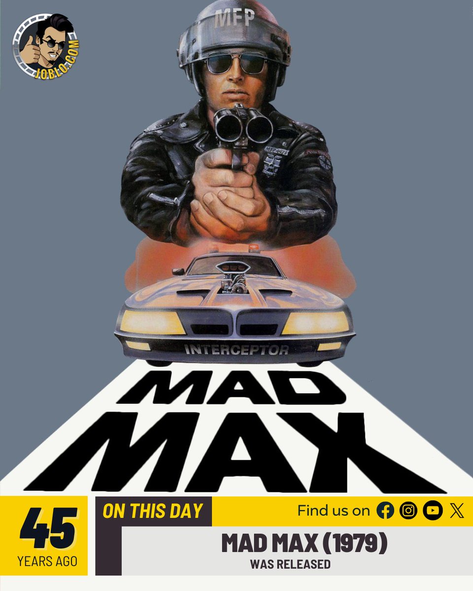 45 years ago today, Mad Max (1979) was released! 🎥
 
#JoBloMovies #JoBloMovieNetwork #MadMax #70smovie