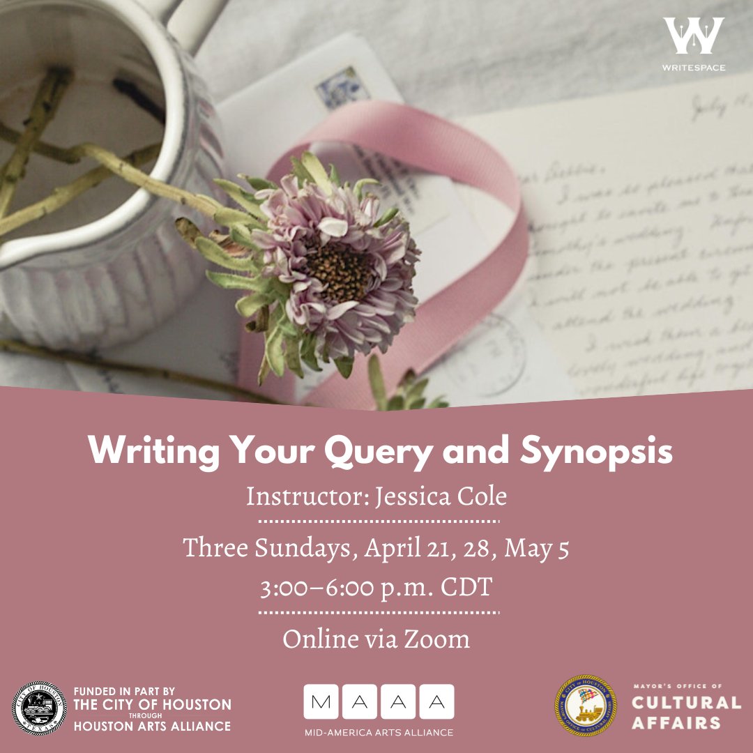WritespaceHTown's tweet photo. Join indie press founder & acquisitions editor Jessica Cole in a three-session workshop that will bring your query letter and synopsis to life. Early bird prices now!
https://t.co/VNyZH8nUje
#HTownEvents #HTownWritersAndPoets #GetPublished #WritingQueryLetters #WritingSypnosis https://t.co/ZByX5YxcuV