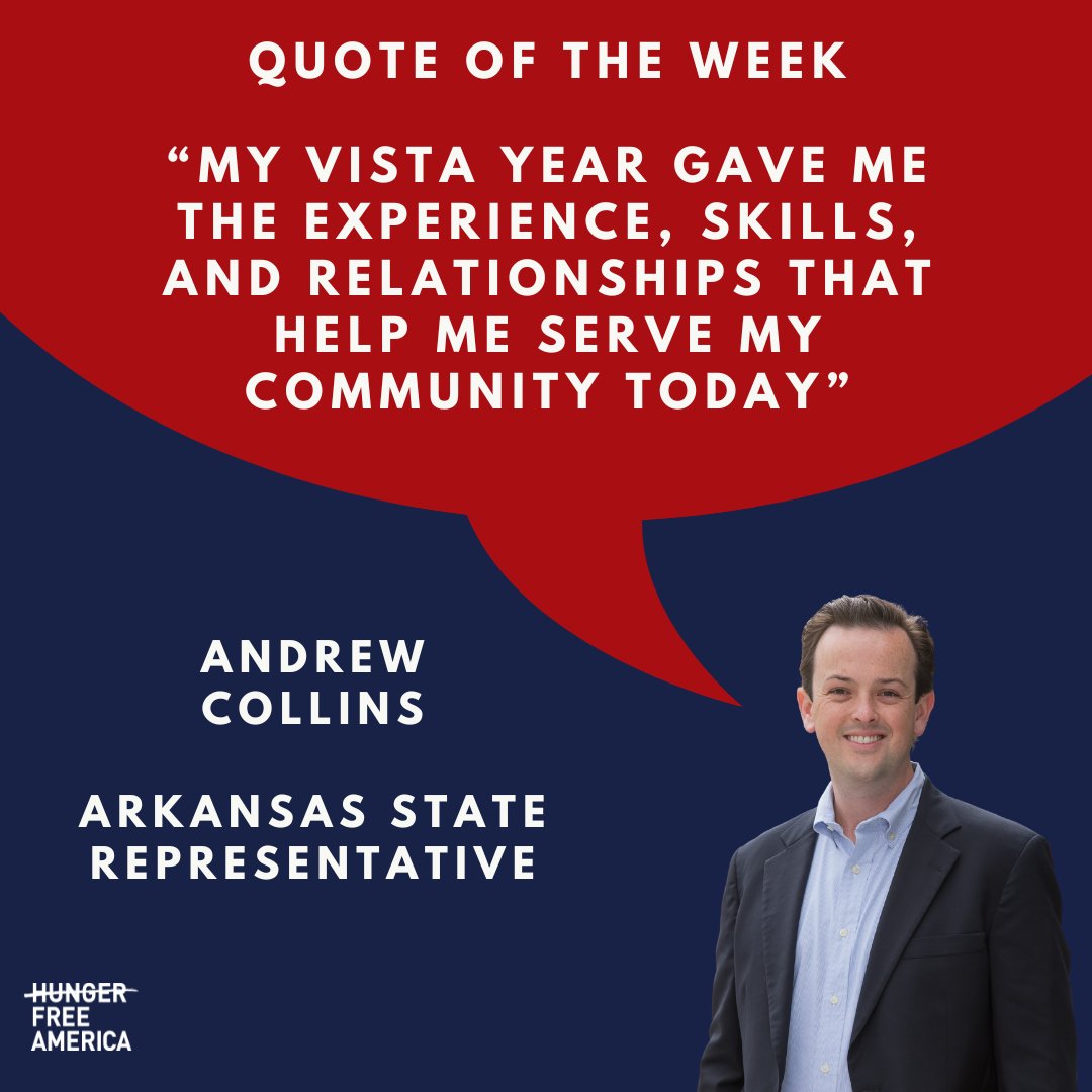 We are so proud of our VISTA members who have gone on to serve their communities, like Arkansas State Rep Andrew Collins! Learn more about Hunger Free America’s AmeriCorps VISTA program: hungerfreeamerica.org/en-us/americor…
