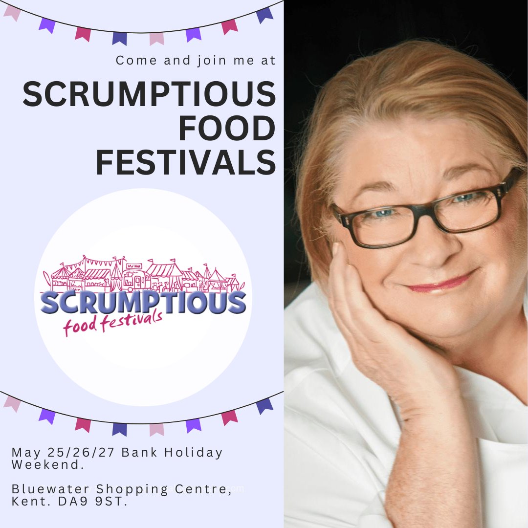Come and join me at the Scrumptious Food Festival - celebrating everything wonderful about food and drink! I will be on the Big Cookery Stage on Saturday 25th May - it's going to be brilliant fun! scrumptiousfoodfestivals.co.uk #ScrumptiousFoodFestival #foodfestival @BoAFoodandDrink