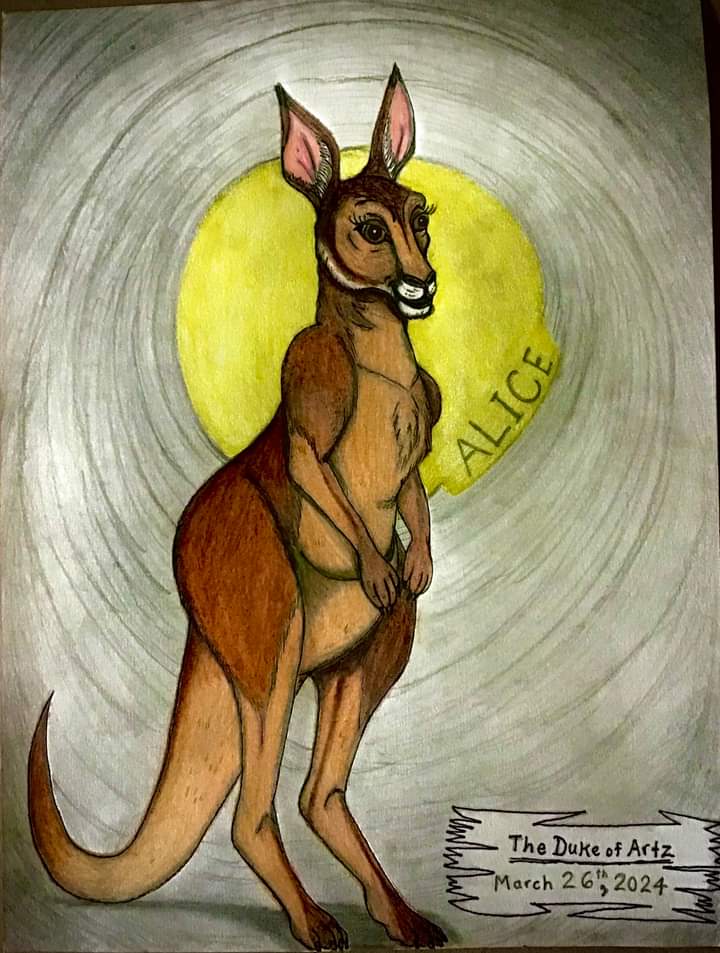 As #TheDukeofArtz this is my #traditionalmixedmedia art illustration of 'Alice, the Red #Kangaroo' She is one of my major characters in my future book series of #TheTexanTwins What do you all think about her?