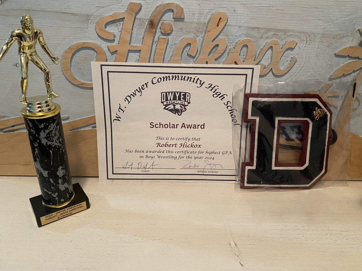 Blessed to have received the varsity most improved award for Dwyer wrestling. As well as the scholar award for having the highest gpa on the boys varsity wrestling team with a 3.83!!(unweighted)