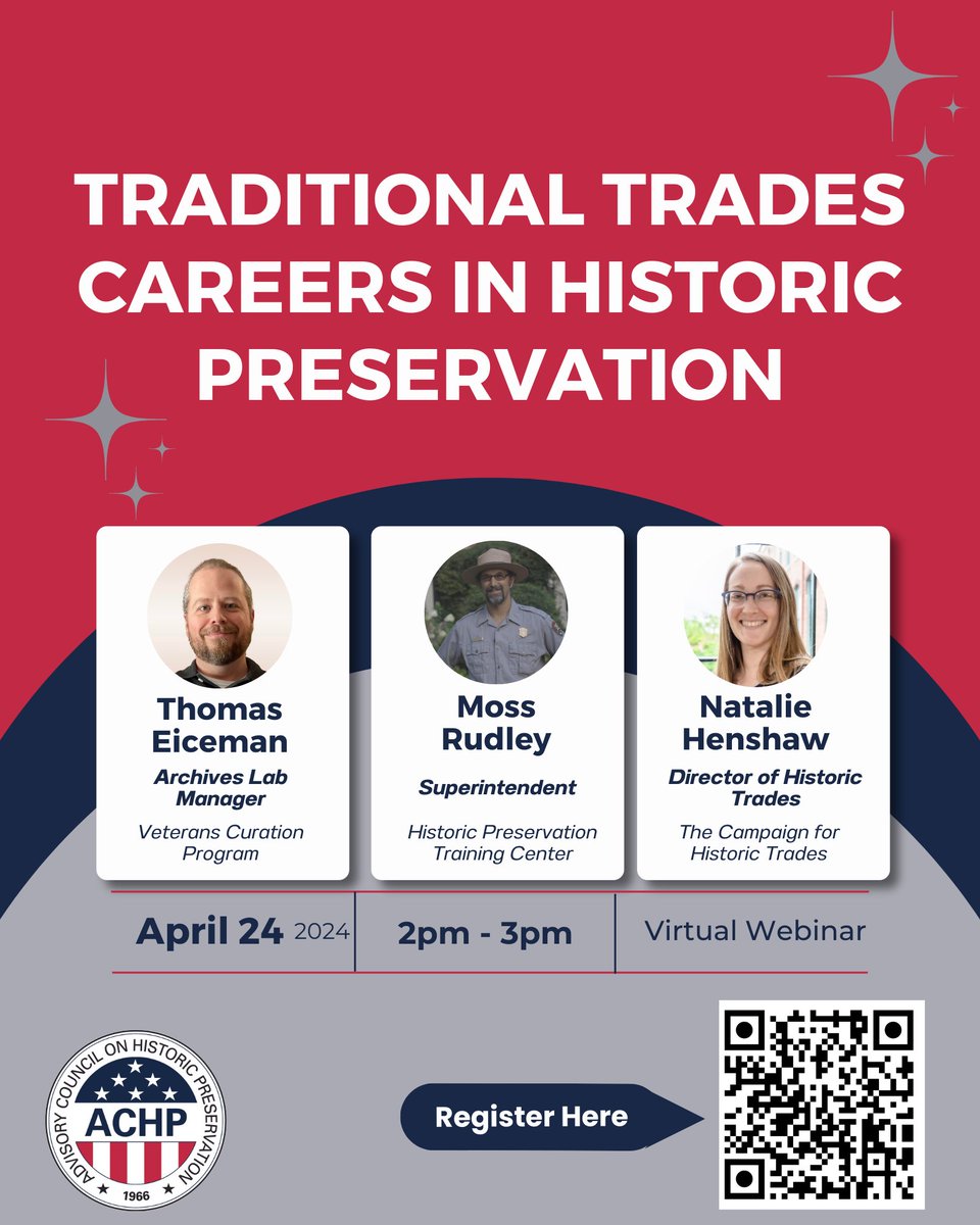 Students, preservation professionals, and all who want to learn about historic preservation, join the ACHP at 2 p.m. ET on Wed. April 24 for a free webinar: zoomgov.com/webinar/161008…