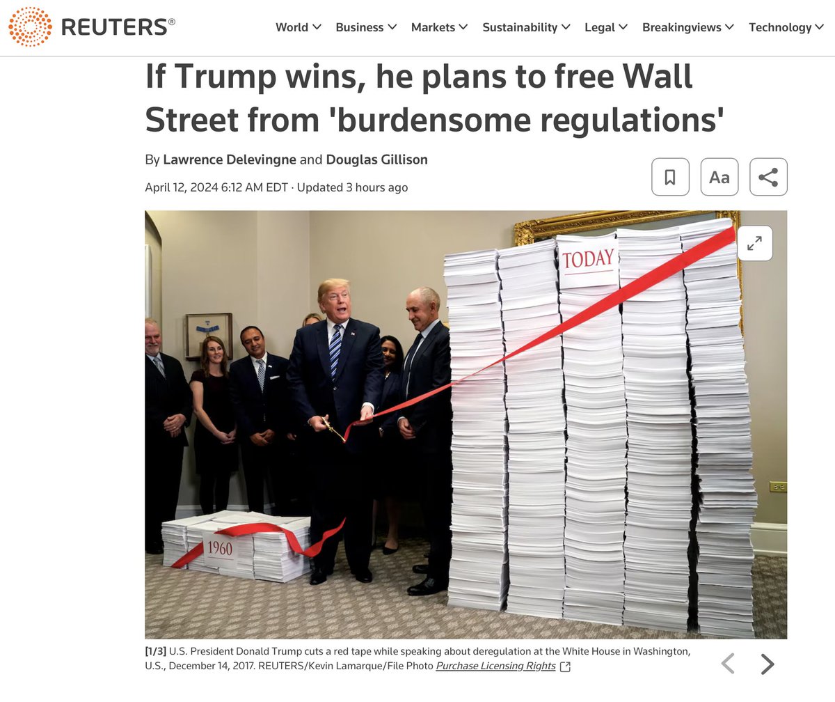 Regulatory climate idiocy will get swept into the ash bin of history in @realDonaldTrump 2.0: Trump has repeatedly said he wants much less regulation than now exists. A person who regularly speaks with him on economic matters said Trump would be “sure” to “go after all of this…