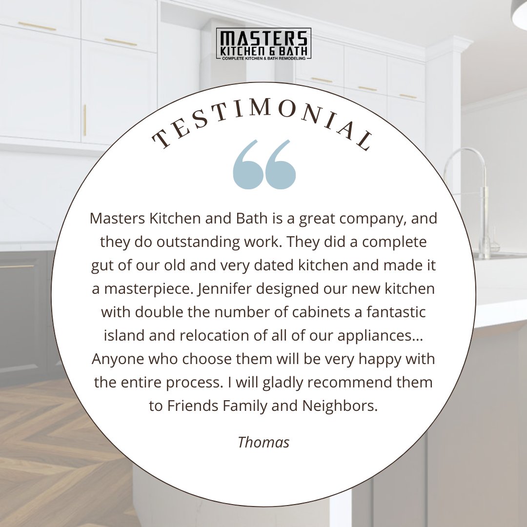 Thomas's kitchen journey with us turned a dated space into a modern marvel, and his glowing words truly warm our hearts! 😊 Feeling inspired? 😃 See what our team can do for your space by visiting our Project Gallery. masterskitchenbath.com/our-work/  #kitchenremodel #kitchenideas