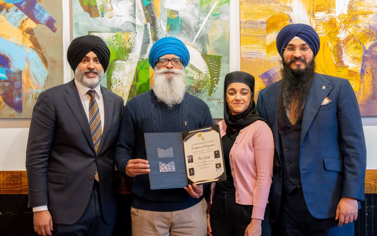 CEO @RaviSinghKA met with Mayor @patrickbrownont, Deputy Mayor @iharkiratsingh, Regional Councillor @gurpartapstoor, and Regional Councillor @navjitkaur.bra in #Brampton, #Canada. He was honoured with a Certificate of Recognition for his work with #KhalsaAid. 🌟