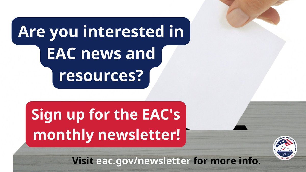 Want to keep up with all @EACgov updates, events, and election administration resources? Find the April newsletter and sign up here: eac.gov/newsletter