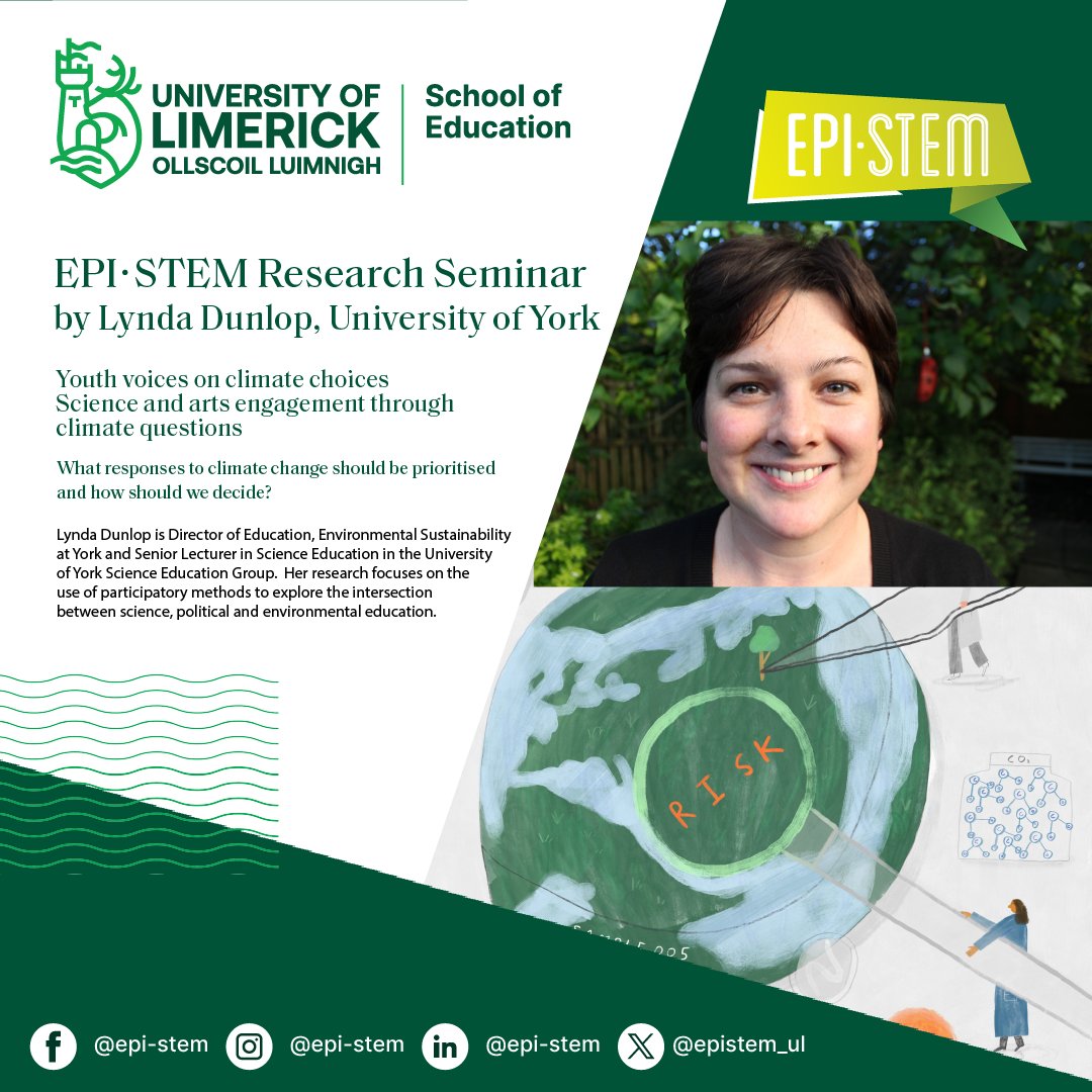 We were delighted to welcome Lynda Dunlop to Epistem for a research seminar on science and environmental education. @helen_fitzgerald500 @GMooneySimmie @SchoolOfEd_UL @SchoolOfEd_UL @sci_engUL @UL @Education_Ire @DeptofFHed @TeachingCouncil @PdstStem