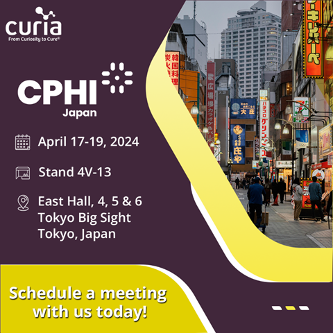 Looking for an expert partner for Generic APIs, Curia has what you need. Visit us at CPhI Japan, Booth 4V-13
ow.ly/muu050QWQkM

#GenericAPIs #Curia #HPAPI #scale-up #syntheticchemistry #processchemistry