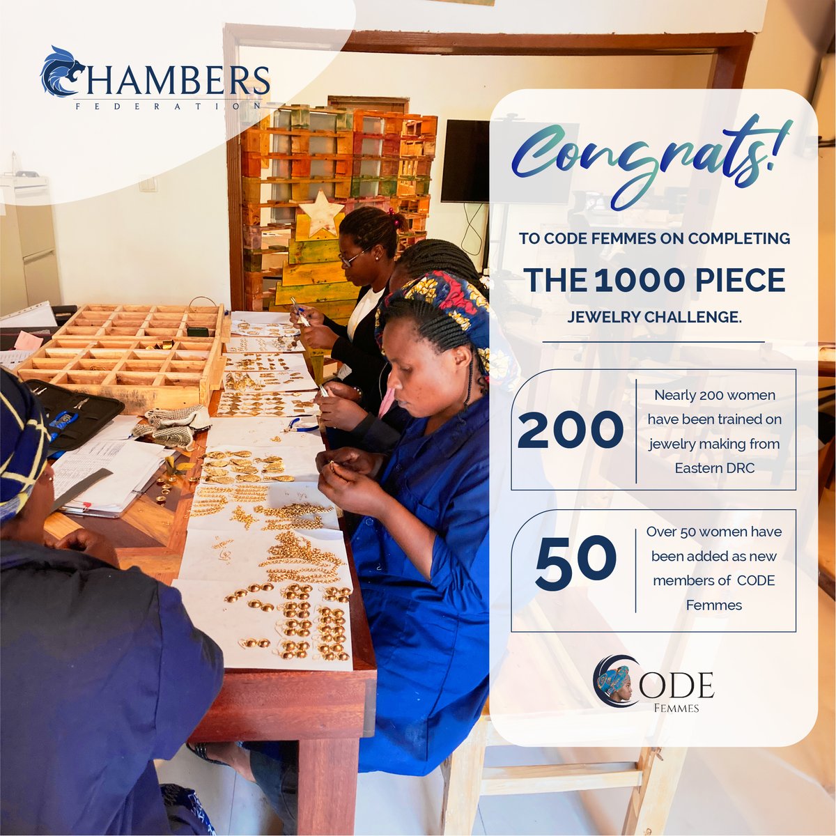 ChambersFed's tweet photo. We're honored to be continually recognized by  @BizAtState for our impactful work! 🏆

And congrats to @codefemmesrdc for completing the 1000-piece Jewelry Challenge and welcoming 50+ new women. 

Despite challenges, hope thrives in Goma, DRC! #EmpowerWomen #SecStateACEWinner https://t.co/psja9xARpv