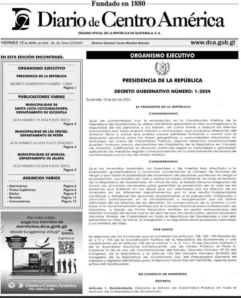 AlvaroArzuE's tweet photo. Y así este gobierno. Publican en el Diario Oficial el decreto de Estado de Calamidad 1 día después que el Congreso lo imprueba. 🤡
#PrimaveraDemocratica
#EstadoDeCalamidad https://t.co/BYpd3hHtTg