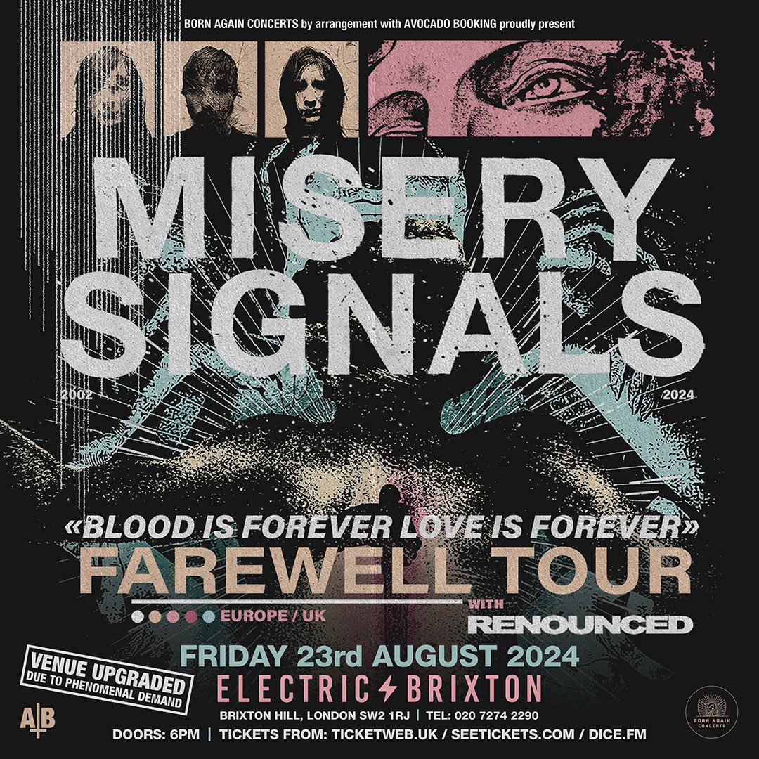 Bigger boat granted. The @MiserySignals Farewell tour now headed for Electric⚡️ Penned for August 23rd & upgraded due to phenomenal demand. Tickets already live & selling fast via @TicketWebUK here: tinyurl.com/4xmb9mtc #Electric #Upgrade #MiserySignals