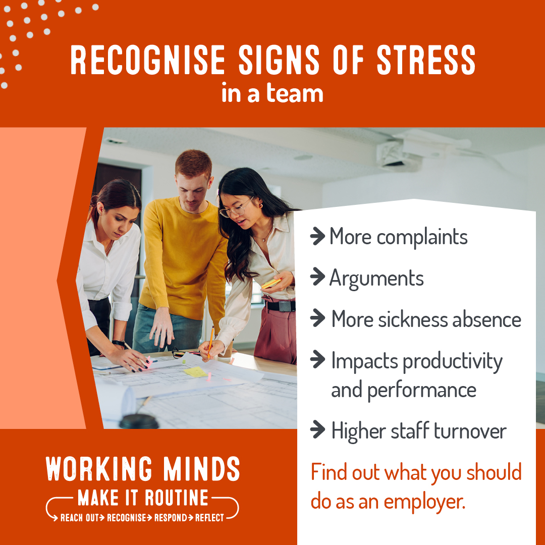 STEP 2 / 5 – RECOGNISE: what do signs of stress in teams look like? 🔸arguments 🔸high turnover 🔸more sickness absence 🔸lower performance 🔸more complaints & grievances Look out for the signs and act early. Find out how with our free eLearning: workright.campaign.gov.uk/working-minds-…