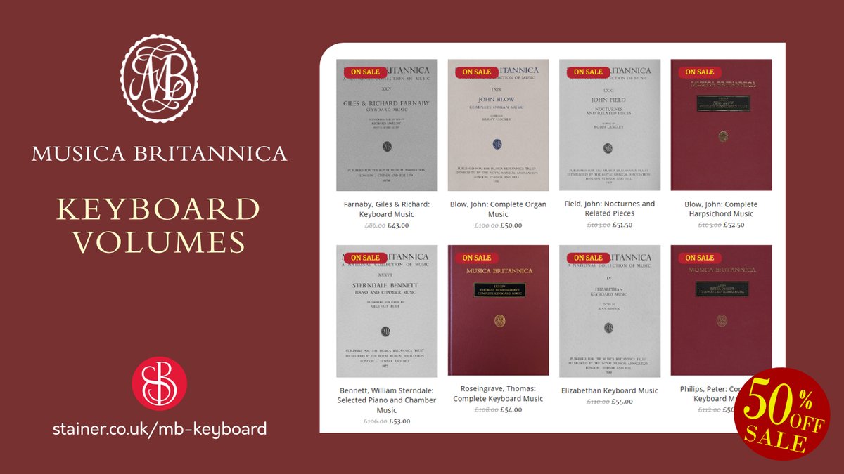 Attn: Early music keyboardists #NewMusicFriday meet #OldMusicFriday. The most popular volumes in the Musica Britannica Sale are always the #harpsichord and #organ volumes by Blow, Farnaby, Philips and Roseingrave. HALF-PRICE until this Sunday (14th)... stainer.co.uk/mb-keyboard