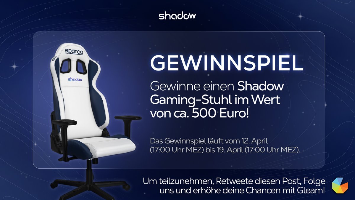 ShadowDE's tweet photo. Sitzt ihr bequem?
Falls nicht, gewinnt doch einfach einen exklusiven Gaming Stuhl mit Shadow Logo, im Wert von ca. 500 Euro! 😍
Perfekt um die neuen Games aus dem #Shadowgamestore anzuzocken 😁
Um teilzunehmen
- RT und like diesen Post,
- folge uns,
und wer eine extra Chance möchte schaut auf folgendem Link vorbei 😊
👉 https://t.co/XAyovCJUBI