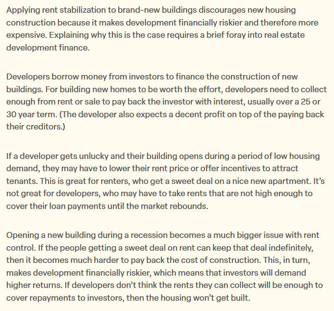 leighbeadon's tweet photo. Really it's because they *don't* truly intend for their pro-development policies to lead to lower rents

Here's the explainer from the California Yimby website saying that if rent ever gets pushed down... it's a problem and developers must be able to rapidly raise it soon after. https://t.co/6NQK65s2vL
