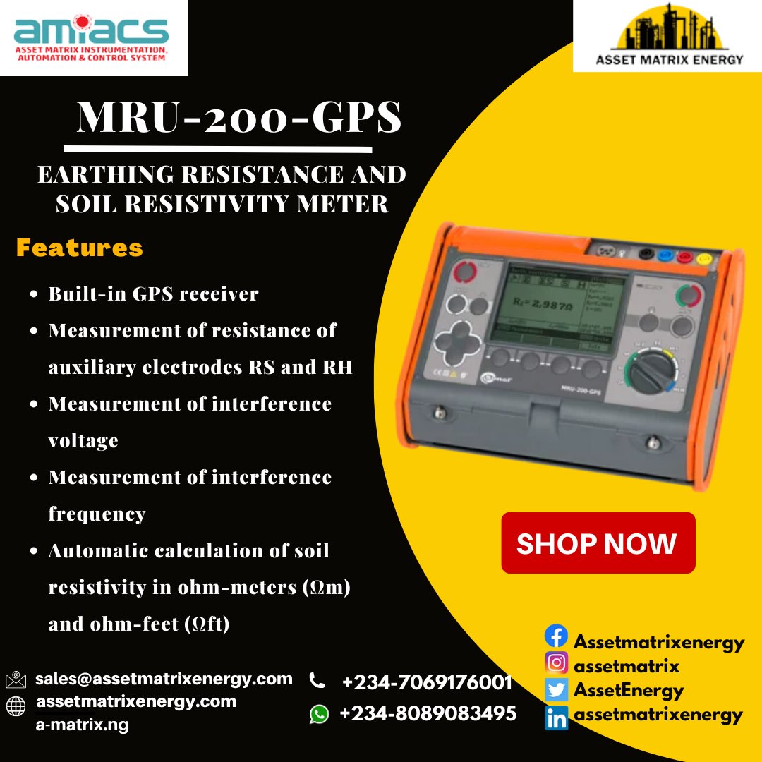 The Sonel MRU-200-GPS earth resistance and soil resistivity meter is a versatile meter for earth resistance and soil resistivity measurements. The device allows the use of all known earth resistance measurement methods. For more inquires! sales@assetmatrixenergy.com