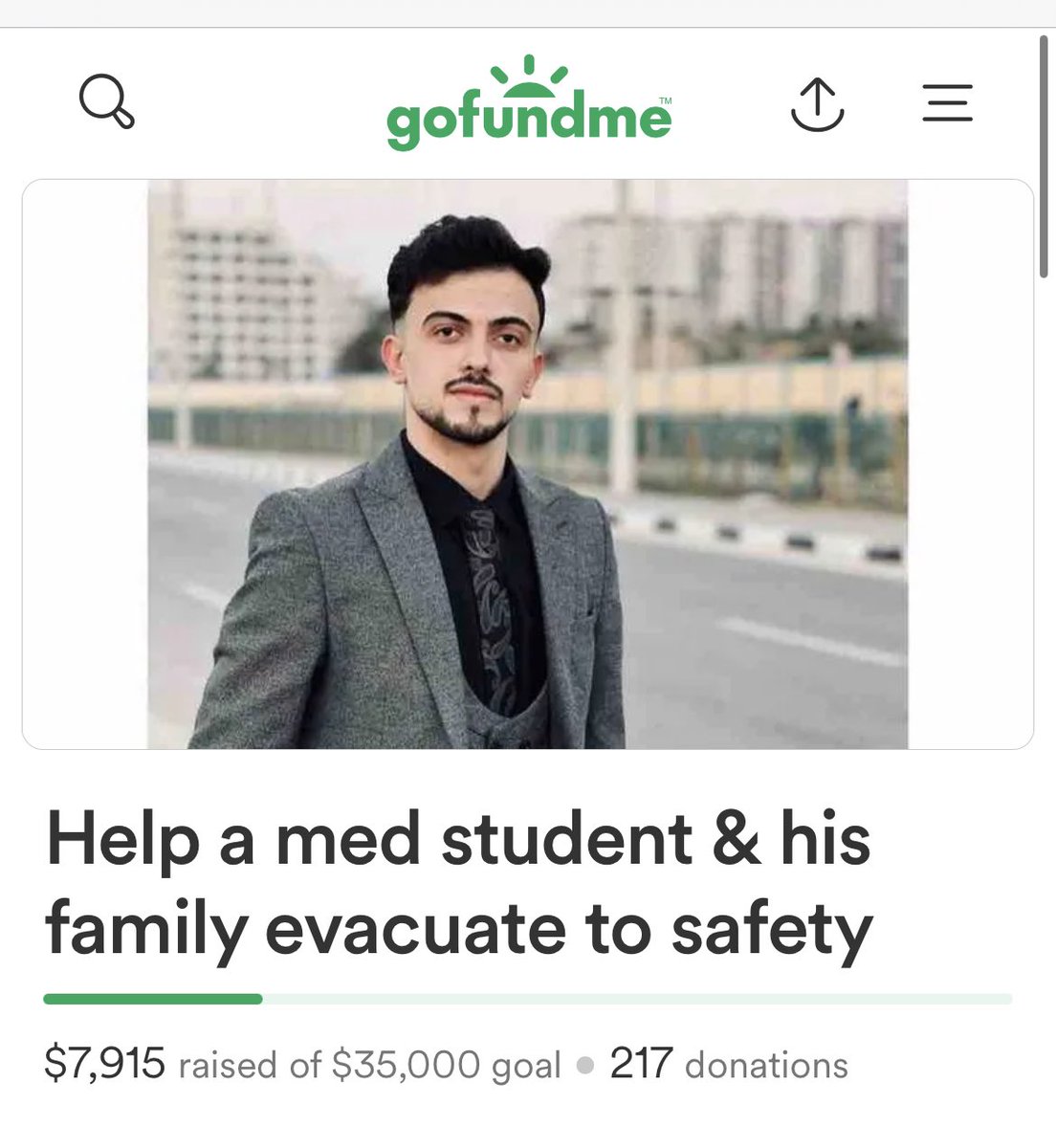 ‼️ We’ve just got $1,500 more to raise to register Mohammed’s father for evacuation! Every donation brings him a palpable step closer to joining his wife & son in Egypt. Once they’re reunited, he can think of making a living, & Moh can think of his studies gofund.me/7f190a34