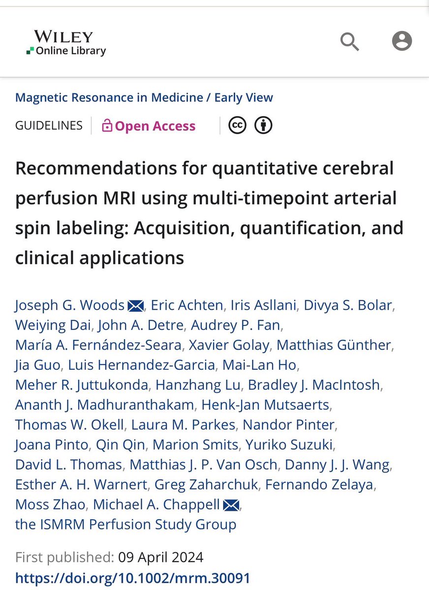 Congratulations to @ISMRM_Perfusion for consensus paper on multidelay ASL, another milestone in pushing clinical translation of ASL