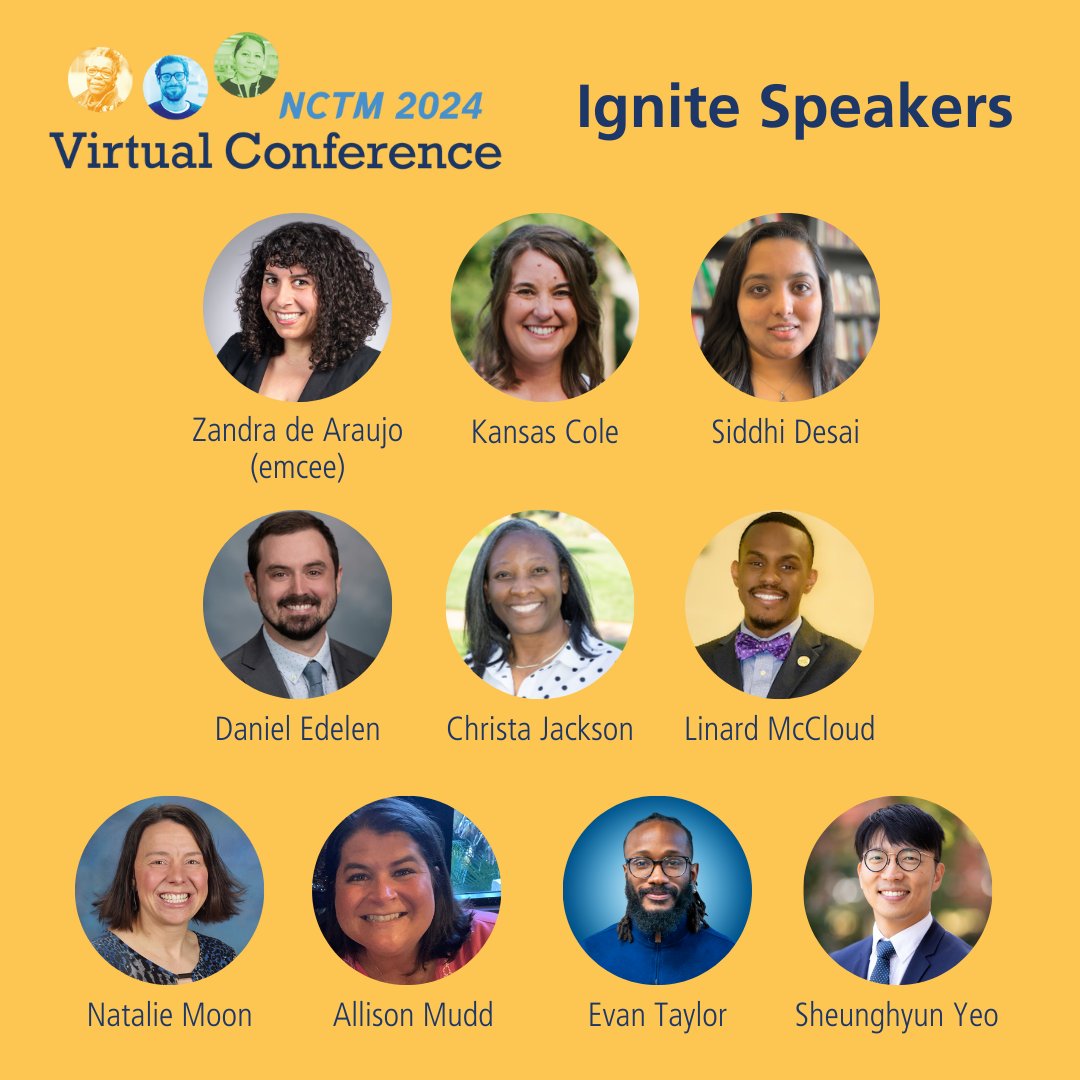 Tonight! 🎉 #NCTMVC24 attendees—don't miss the Ignite session at 7:05 pm ET! Each educator will be challenged to give a five-minute talk, using twenty slides that auto advance every fifteen seconds whether they are ready or not!