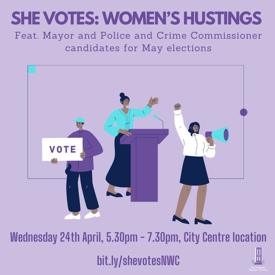 Announcing our WOMEN'S HUSTINGS for the Mayoral and Police and Crime Commissioner elections 🤩 Join us on 24th April to hear from all candidates about what they will do for women and our communities. Sign up now: bit.ly/shevotesNWC #LocalElections2024 #Nottingham