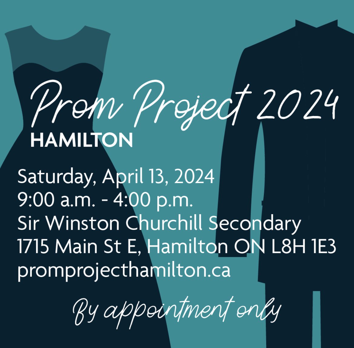 PromProjectHam's tweet image. TOMORROW!! We are so excited that Prom Project 2024 is just one day away. A reminder to show up roughly ten minutes before your appointment time to check in. Then you will be directed to the gym at Sir Winston Churchill to shop for your perfect outfit! See you there!