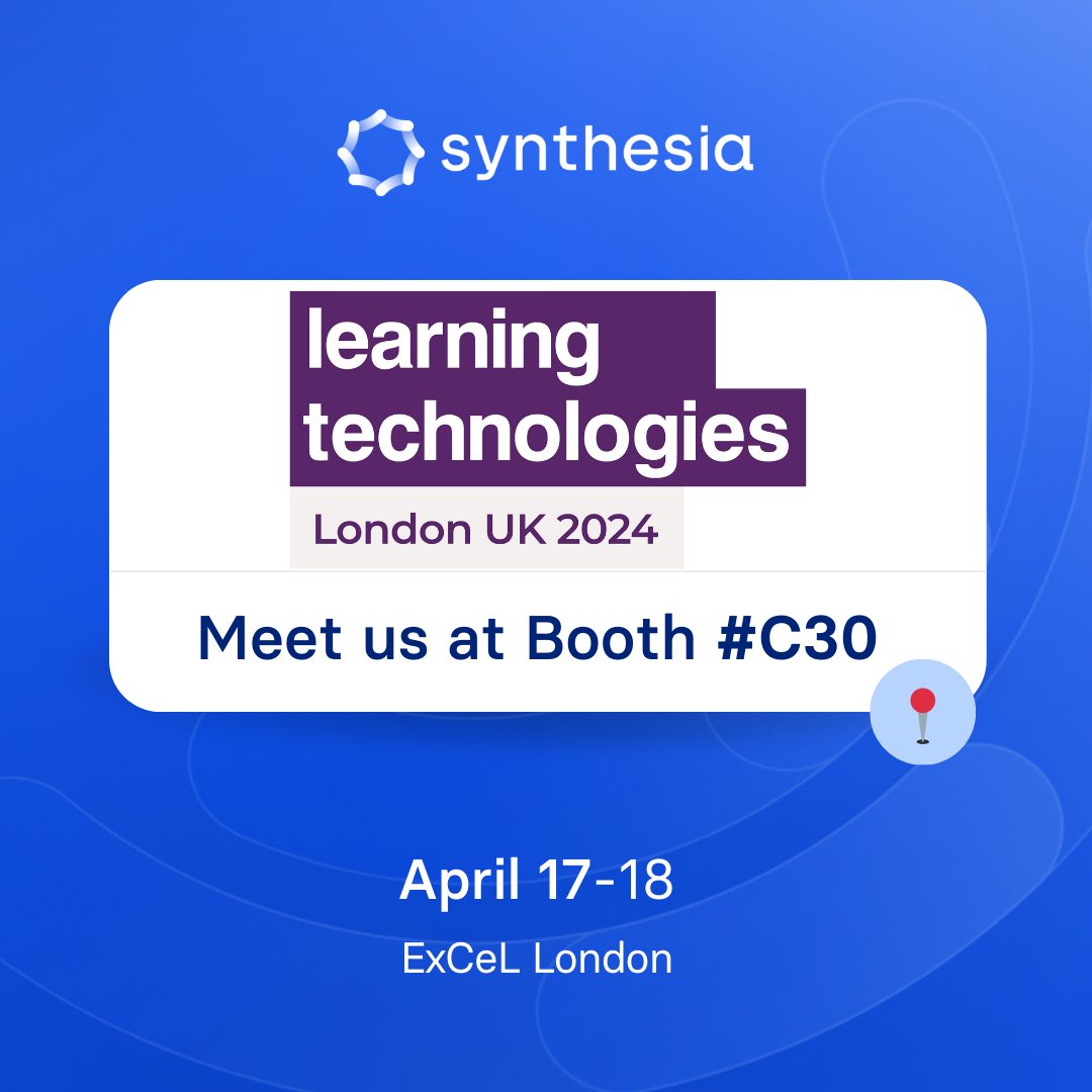 Next week you can find us at Learning Technologies 🇬🇧! Come and pop by our stand C30 — we can tell you a thing or two about AI video 😉 

#LT24UK @LearnTechUK #LearningTechnologies