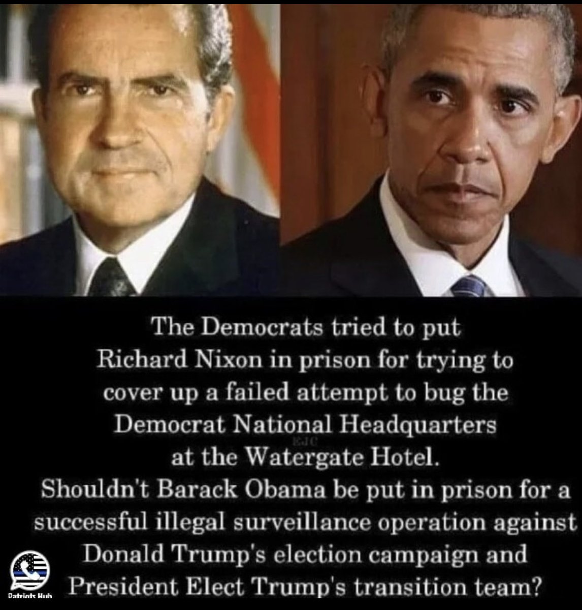 Why was it a crime for Nixon’s campaign to wiretap the democrats at Watergate but it was okay for Obama to wiretap the republicans at Trump Tower? 

After Trump is back in office, he needs to appoint an AG that will go after Obama on this. 

Who feels the same? 🙋‍♂️
