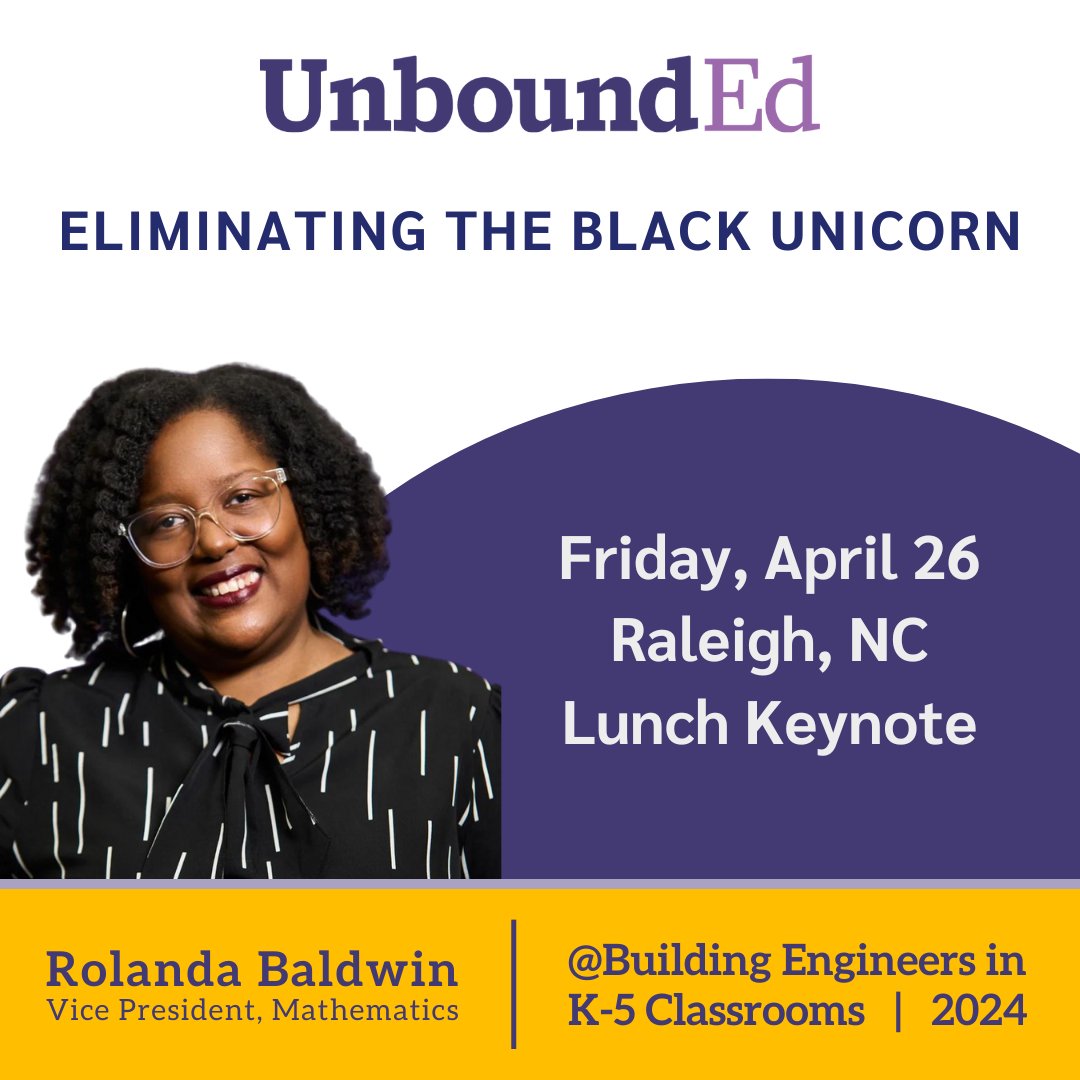 Raleigh, you are in for a treat! UnboundEd's Rolanda Baldwin, Vice President of Mathematics, is headed your way later this month to give the lunch keynote at the Building Engineers Annual Conference! Learn more at ubnd.org/43OLHE3. #UnboundEd #GLEAM #STEM #Education