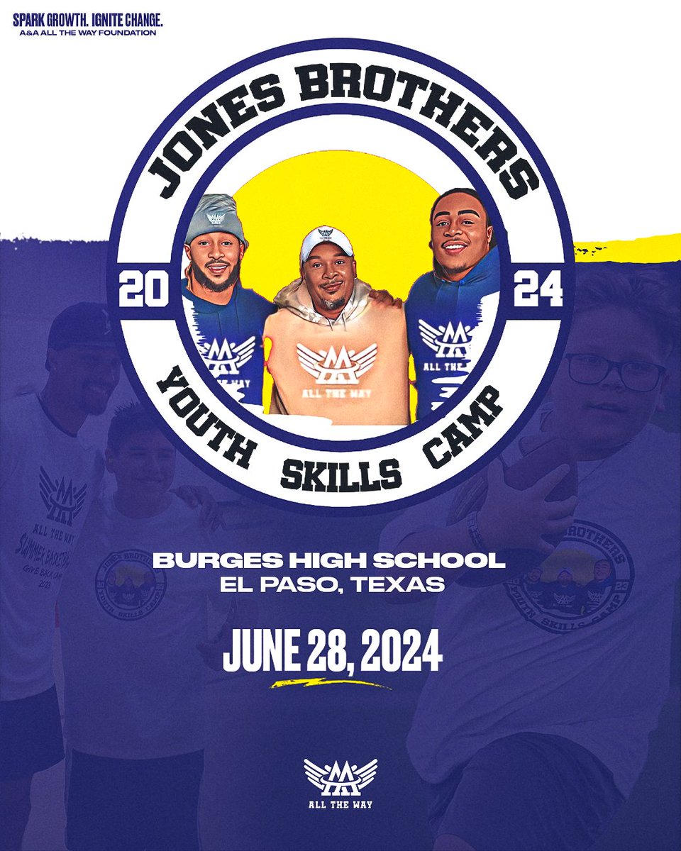Save the Date! 🏈🏀 The 7th Annual Jones Brothers Youth Skills Camp is set for Friday, 6/28 at Burges High School. Registration is FREE - the first round opens on 4/18 and the second round opens on 4/25. Learn more at aaalltheway.org/youthskillscamp. @Showtyme_33 @My_Tyme10