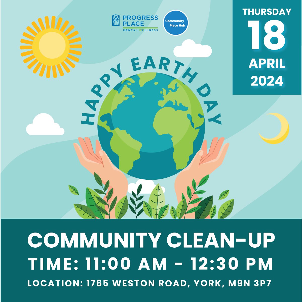 📢Come and join in 🌍Community Clean-up Date and time: Thursday, April 18, 2024, 11:00 am - 12:30 pm 📍Location: #CommunityPlaceHub 1765 Weston Road, York, M9N 3P7 #Earthday #wellness #WMDHUB #community