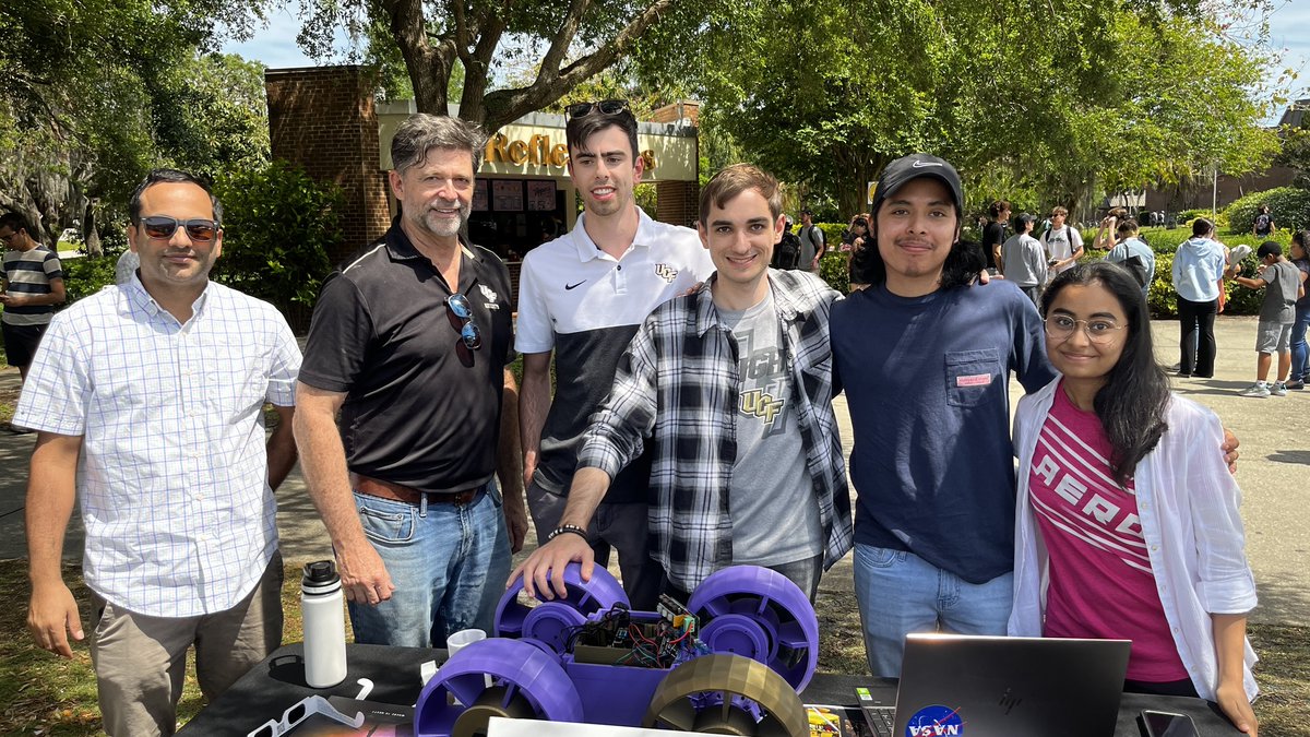 At the Not-So-Total Eclipse Event at @UCF with a student team building an educational version of NASA's RASSOR (lunar mining robot). It is 3D printed plus simple electronics for elementary schools & up. UCF students are adding machine vision and a robotic arm. @FSI_Orlando