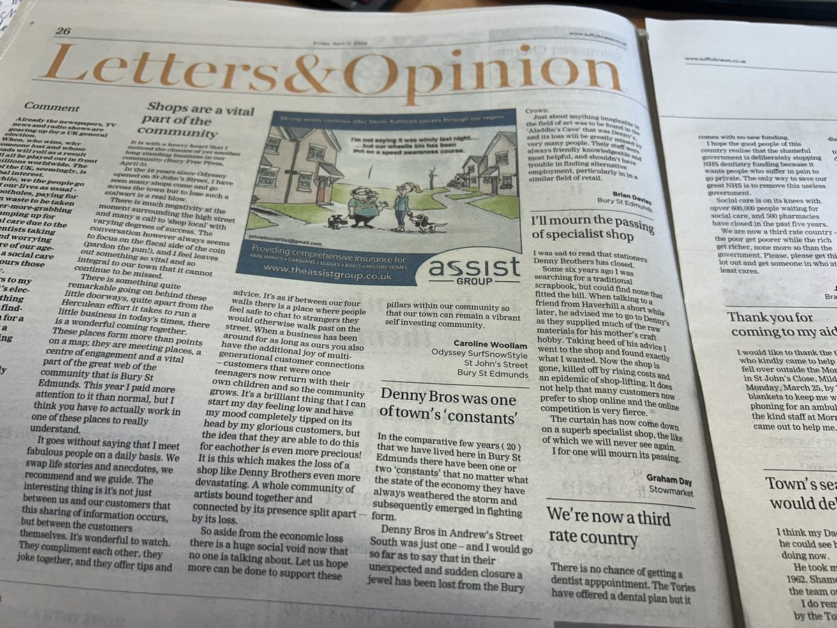 Good to see the coverage of @ourburysteds BID members & partners in this week’s @buryfree including @jakebennettday from @vinogustouk @BuryinBloom @stedscath & some letters about the closure of @DennysBSE including a very insightful piece from Caroline the owner of @surfsnowstyle