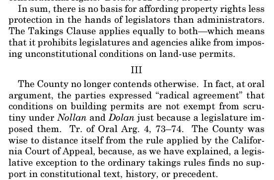 In a brutal note, the opinion for the Court notes that the county has actually retreated from the rule applied by the CA Court of Appeal because it was so baseless and unsupported.