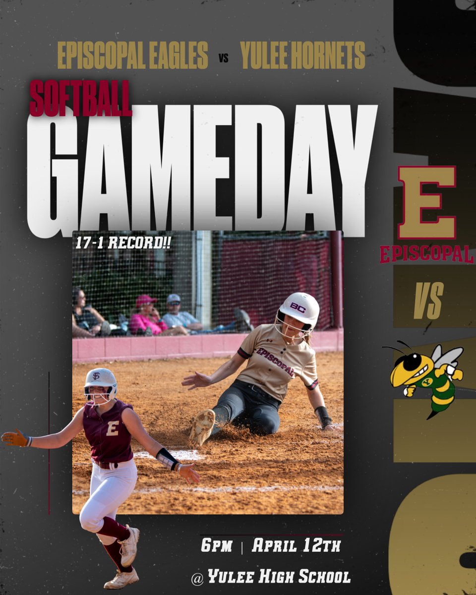 Its Gameday for our 17-1 Softball team as they head to Yulee for a matchup with the Hornets. Only a couple of weeks left until Postseason for the Eagles!!