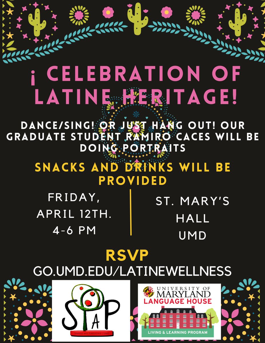 We are wrapping up Latine Wellness Week with a fiesta and celebration of Latine heritage today! sllc.umd.edu/events/latine-…