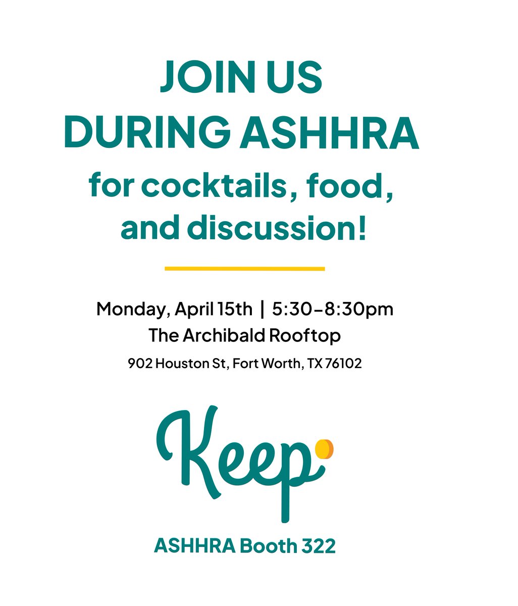 We're looking forward to #ASHHRA24 next week! Meet Keep at Booth 322 👋 and join us Monday, 5:30pm at The Archibald rooftop for free cocktails, food, and conversation - RSVP here: hubs.ly/Q02rzFCY0

#ASHHRA #HealthcareLeadership #HealthcareHR #Healthcare #Compensation