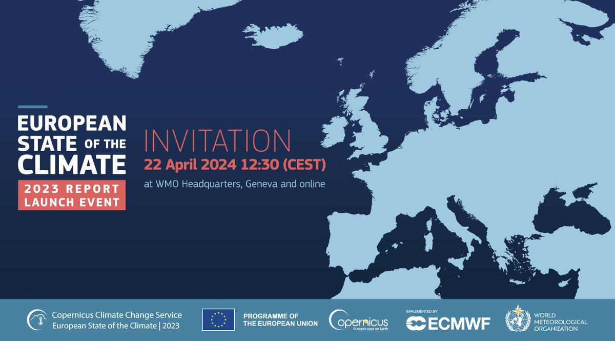 The European State of the Climate 2023 Report will be launched 22nd of April at @WMO headquarters and online. 👀

Join to hear about some of the key findings with experts from C3S and WMO!👇

Happy to have contributed with @LCDEurope!