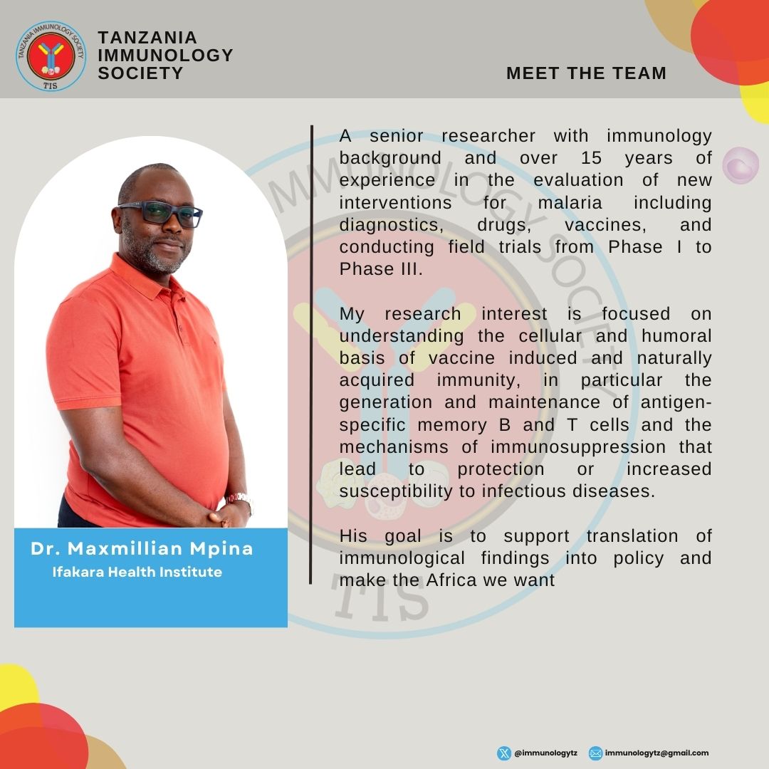 Get to know @MaxmillianMpina, an immunology researcher at @ifakarahealth, who is dedicated to exploring the cellular and humoral mechanisms that drive vaccine-induced and naturally acquired immunity.
#Vaccines #Research #Immunity
@iuis_online @FAISAfrica @SwissTPH @ifakarahealth