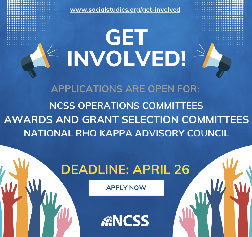 📣 2 weeks left! Help shape the future of social studies education by volunteering for one of the following opportunities: 🔹NCSS Operations Committees 🔹Awards & Grants Selection Committees 🔹National Rho Kappa Advisory Council ➡️ Details here: hubs.ly/Q02rF-LD0 #edchat