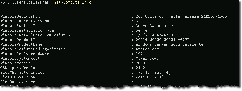 #PowerShell tip: Need a quick way to find info about a machine. Use Get-ComputerInfo. It aggregates a ton of useful info from WMI.
