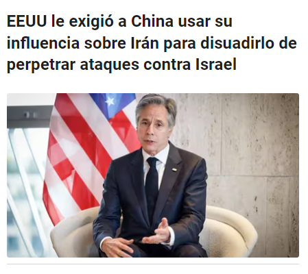 Esta noticia es de Infobae. Y pueden leer el artículo en el enlace: acortar.link/L0CZaB Lo que me llama la atención es que a esta altura se esté buscando evitar el conflicto Irán-Israel cuando hubo tiempo para evitarlo, empezando por el alto al fuego en la Franja de Gaza.