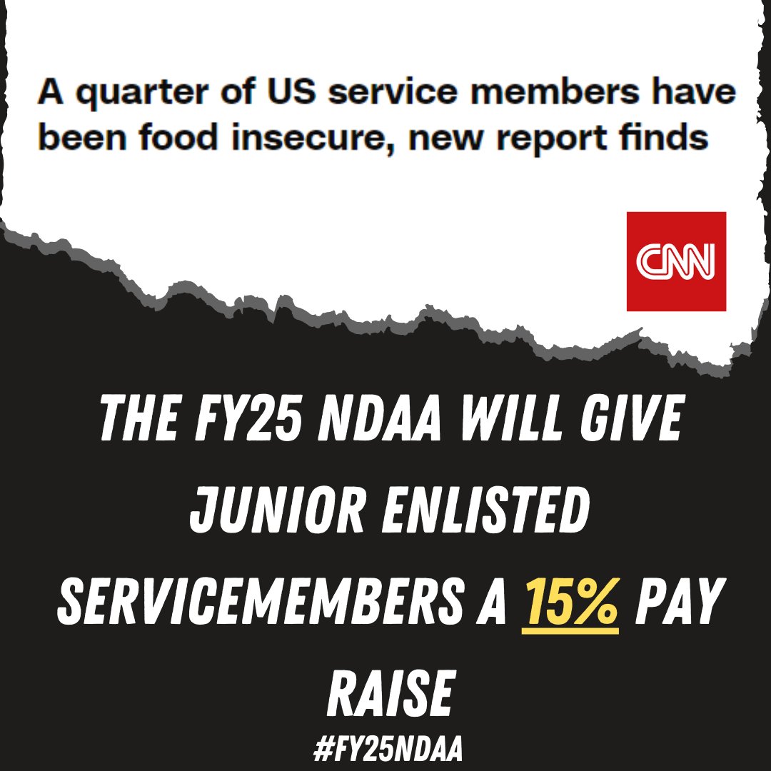 Approximately 25% of servicemembers are food insecure. This is unacceptable. The FY25 #NDAA will boost compensation for servicemembers.