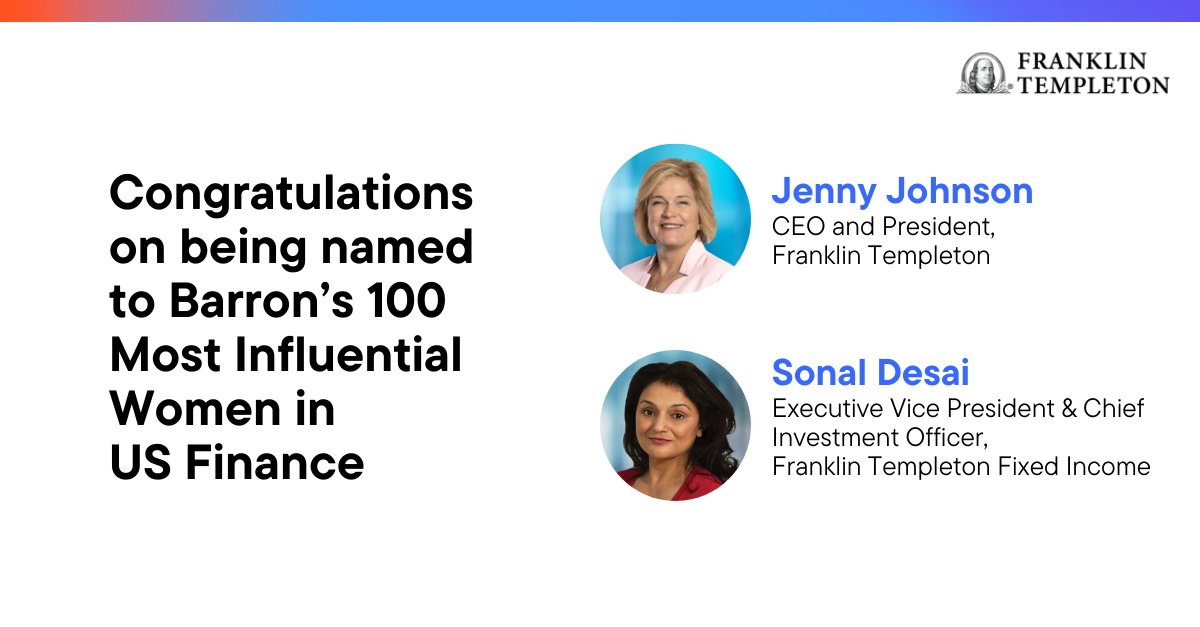 Congratulations to those named to the annual Barron’s 100 Most Influential Women in U.S. Finance. Our own Jenny Johnson & Sonal Desai were honored for the 5th year in a row! Thanks to Jenny, Sonal, and all the women in our industry, for everything you do. s.frk.com/3UcrJzL