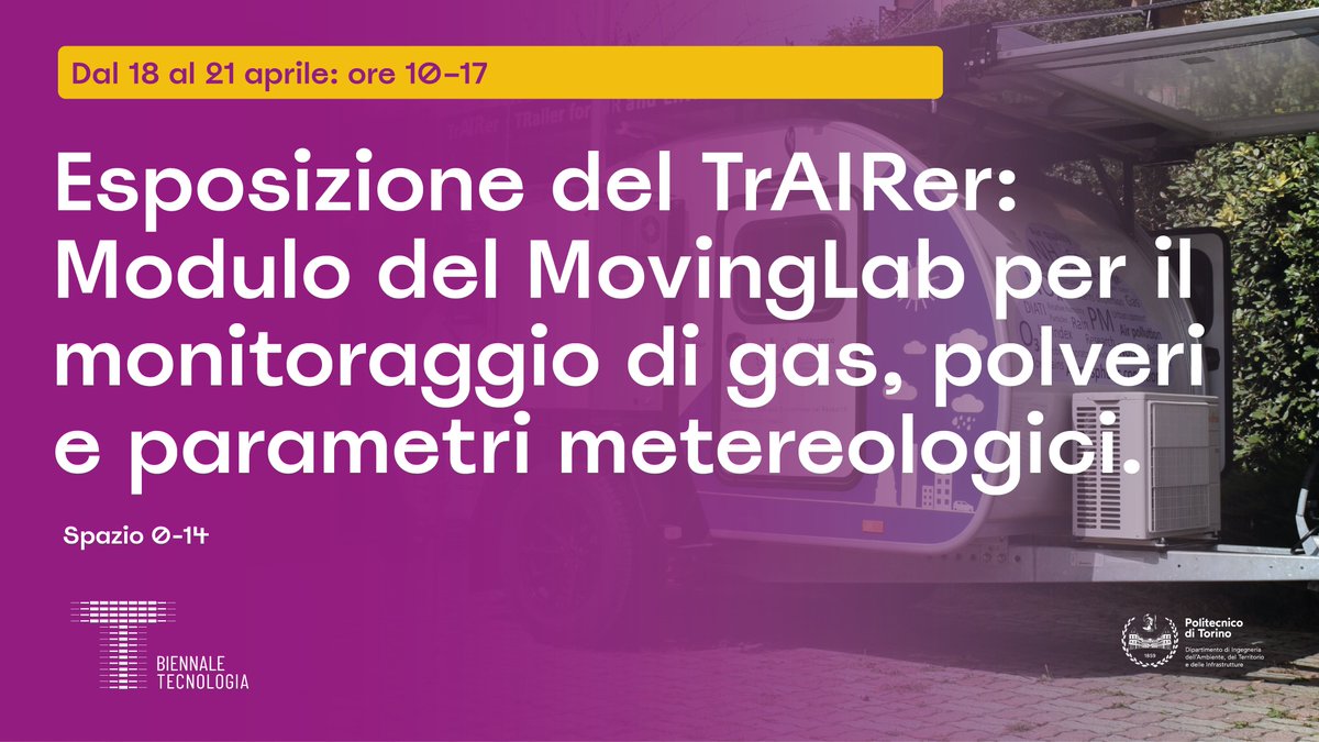 DIATI_poliTO's tweet image. Inoltre per tutti i giorni di #BiennaleTech sarà esposto il TrAIRer! Modulo del MovingLab per il monitoraggio della qualità dell&apos;aria!

#BiennaleTecnologia @PoliTOnews