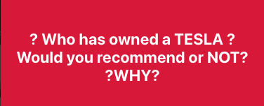 GaryDeutschmann's tweet image. ? Who has owned a TESLA ?
Would you recommend or NOT?
?WHY?  

#Tesla #teslamodely #teslamodelyperformance   #modely #modelyperformance