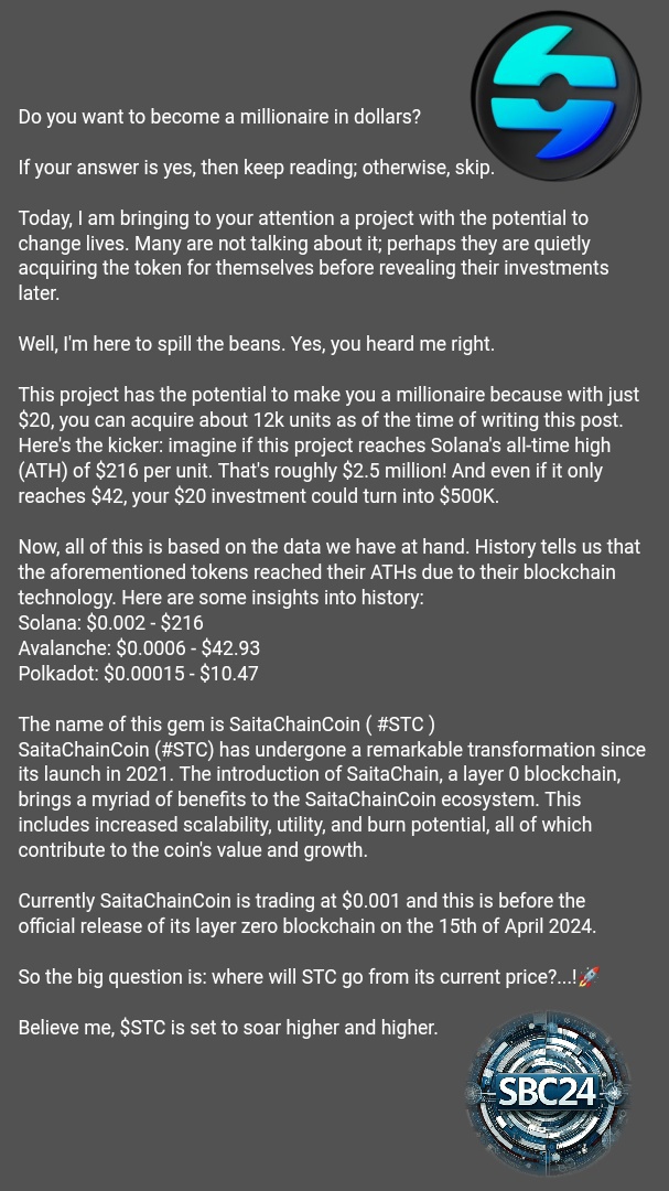 @creptosolutions @mannythehitman @SaitaChainDubai @Spigg1115 @NaijaExcellence @CryptoD40425120 @cryptoal3rt @MPowelly02 @SaitaChainCoin @ElonMansur_STC #STC $STC❤️‍🔥🦾